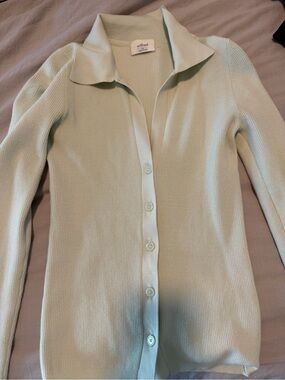 Wilfred Mint Green Ribbed Button-Down Top